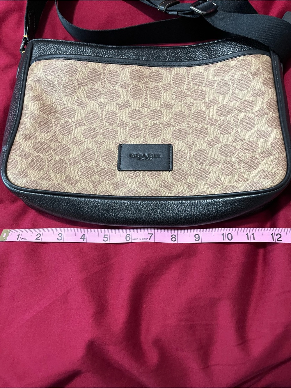 Coach Tan Signature Crossbody Bag with Black canvas strap - Picture 8 of 9